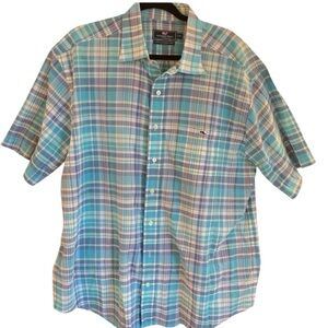 Vineyard Vines Shirt Men’s Blue XL Button Up Short Sleeve Plaid Classic Tucker